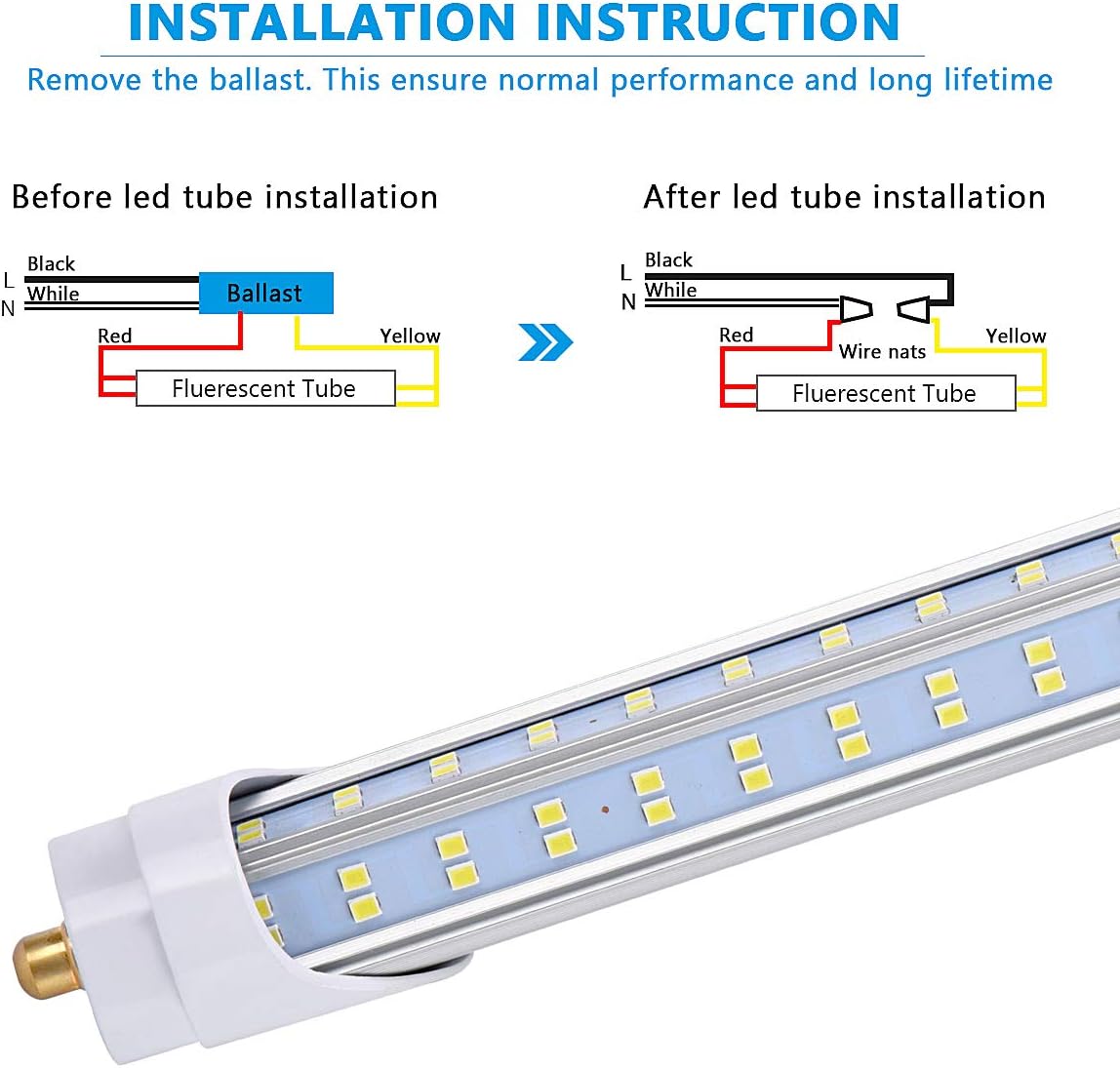 (Pack of 10 8 Foot LED Bulbs,150W 18800lm 6000K, Super Bright, T8 T10 T12 LED Tube Lights, FA8 Single Pin LED Lights, Clear Cover, V Shaped,to Replace Fluorescent Light Bulb