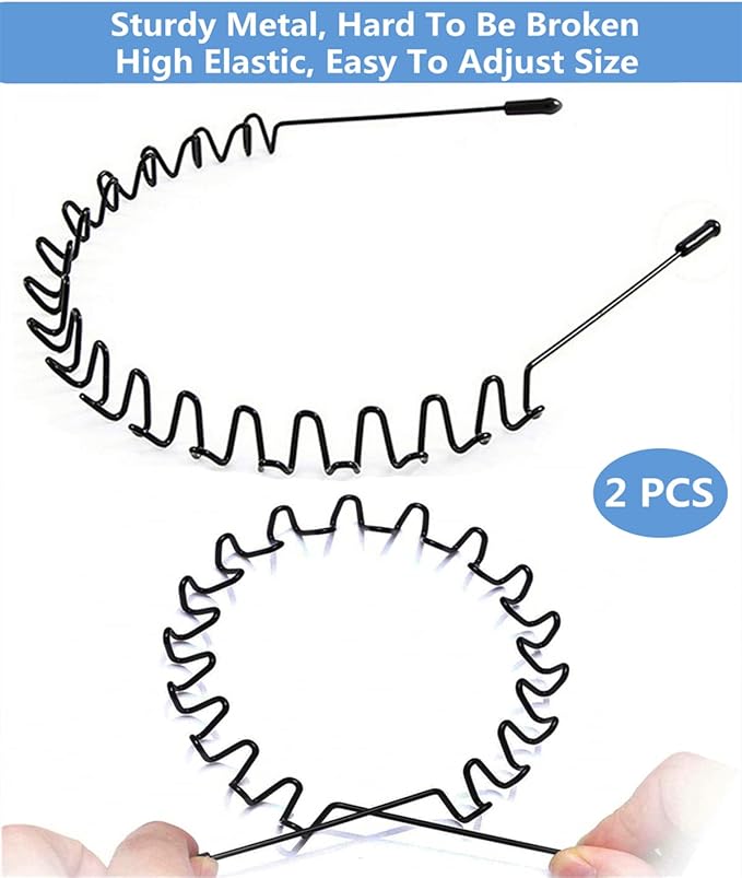 bodbop XINGZHE Metal Hairband - Unisex Elastic Non-Slip Wavy Headband for Sports, Fashion, 2 PCS