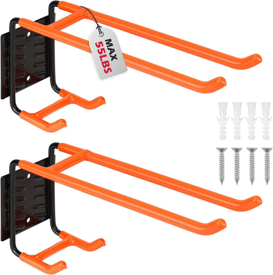 2-Piece 9.4" Heavy Duty Garage Hooks, Sturdy Utility Hooks Holds 55 LB Wall Mount Garden Tool Organizer Hangers for Hanging Shovel Ladder Chairs Strollers Power Tool Tire and More (Orange)
