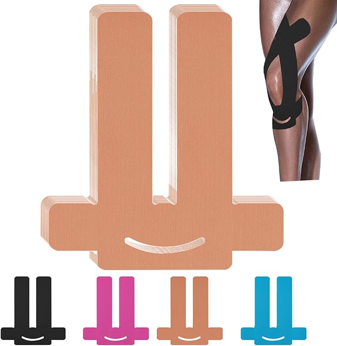 Kinesiology Tape for Knees, 12 Count Pre-Cut Waterproof Knee Tape for Knee Pain Relief Pre Cut, Original Cotton Athletic Tape, Durable Knee Tape for Sports and Long-Lasting Support (Flesh)