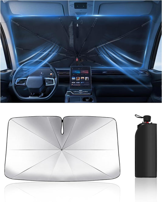 Foldable Windshield Sun Shade Umbrella – Reflective Car Window Cover for Front Windshield, Heat Blocker for SUV, Truck, Sedan – Easy Storage with Bendable Handle