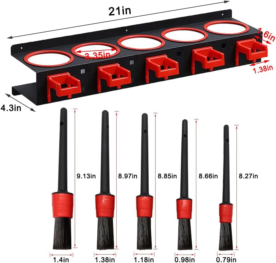 Spray Bottle Rack Organizer, 2 Pack Wall-mounted Spray Bottle Holder, Car Beauty Shop Garage Bottle Organizer, Steel Wall Mount Storage Organizer with 5 Hooks and 5 PCS Cleaning Brushes