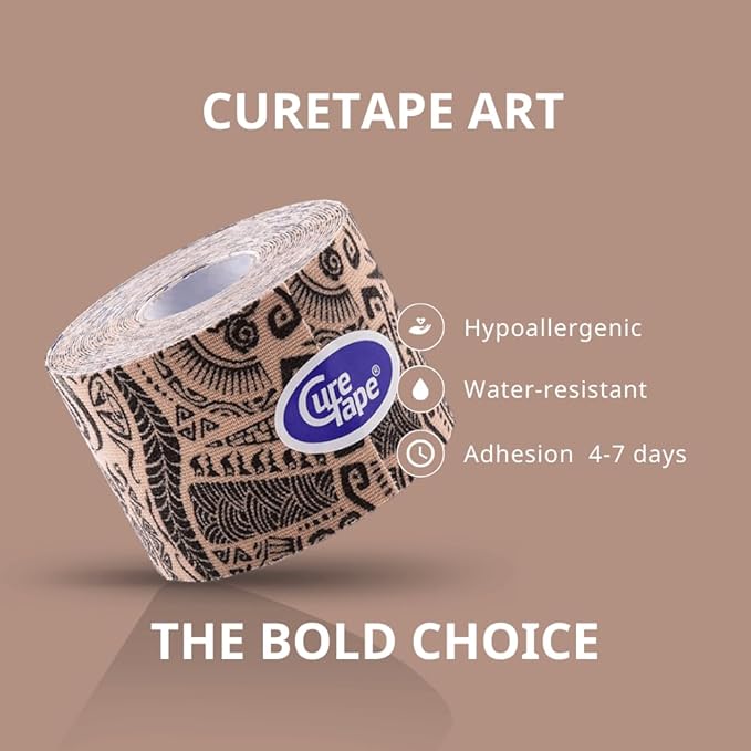 CureTape Art | Kinesiology Tape For Body Pain | Elastic Therapeutic Tape | Waterproof Athletic Tape | Long-Lasting Medical K Tape | Tattoo | (Pack of 1)