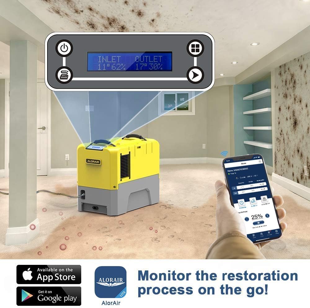 ALORAIR 180PPD Commercial Dehumidifier for Crawl Space & Basement, Wi-Fi APP Controls with Pump, Capacity up to 85 PPD at AHAM Condition, for Large Space, Job Sites, Yellow
