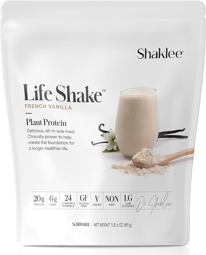 Shaklee Life Shake™ Plant Protein French Vanilla - Complete Meal Replacement with 20g Protein, 6g Fiber, 24 Vitamins & Minerals - Supports Satiety & Healthy Weight - Non-GMO - 14 Servings