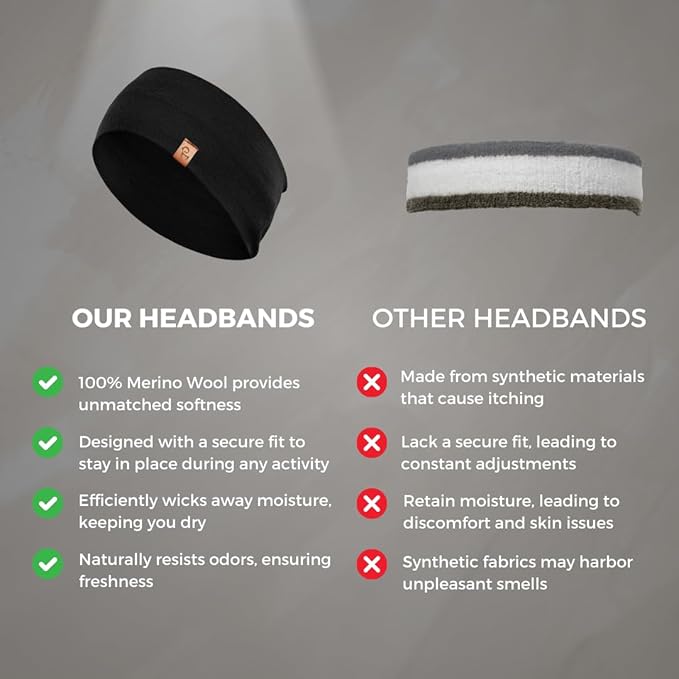 menique Dry Wide Sports Headbands for Women 100% Merino Wool Workout Accessories Wide Yoga Bandana or Scarf Multifunctional Breathable Sweatbands for Running, Cycling, Football, Fitness