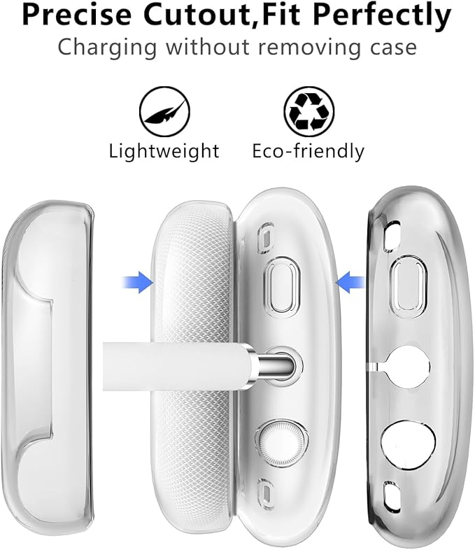 for AirPods Max Case Clear Black,3 in 1 Clear Soft TPU Ear Cups/Ear Pad Case/Headband Cover for Airpods Max Headphone Accessories-Black