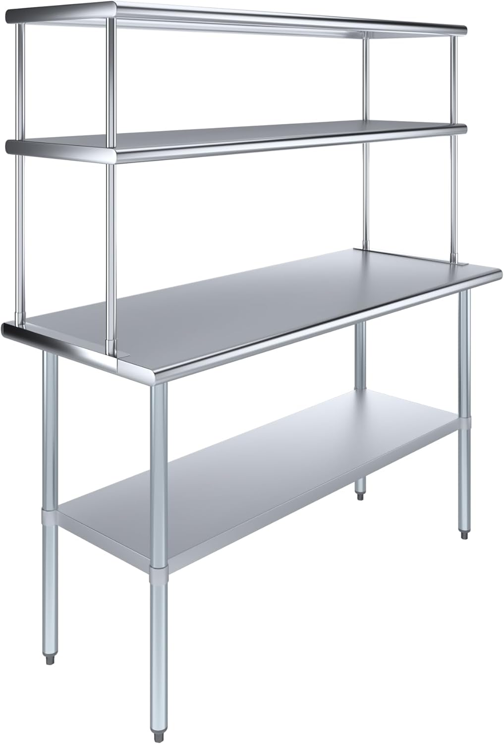 Amgood Stainless Steel Work Table Double Tier Overshelf | Metal Kitchen Prep Table & Shelving Combo (24" x 60" Work Table + 18" Overshelf)
