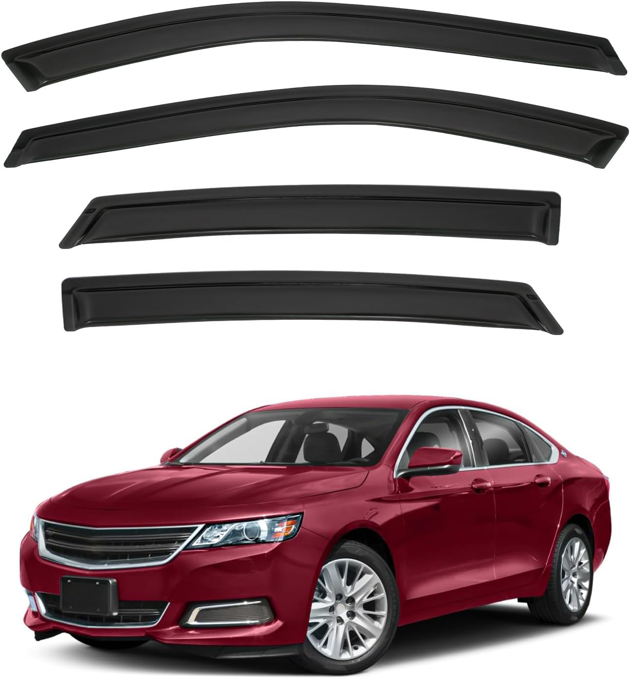 4pcs Front+Rear Smoke Tint Sun/Rain Guard Outside Mount Tape-On Vent Window Visors Compatible with 14-20 Impala New Body
