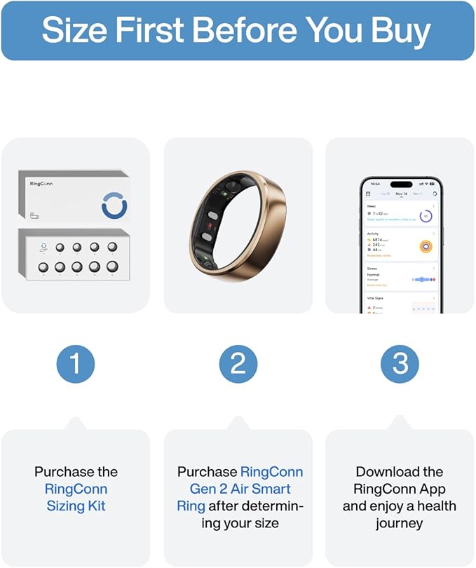 RingConn Gen 2 Air, Ultra-Thin AI Smart Ring, 10-Day Battery Life, Fitness/Sleep/Stress/HR Tracker for Women&Men, No App Fee for Standard Features, iOS & Android Compatible (Size 10, Dune Gold)