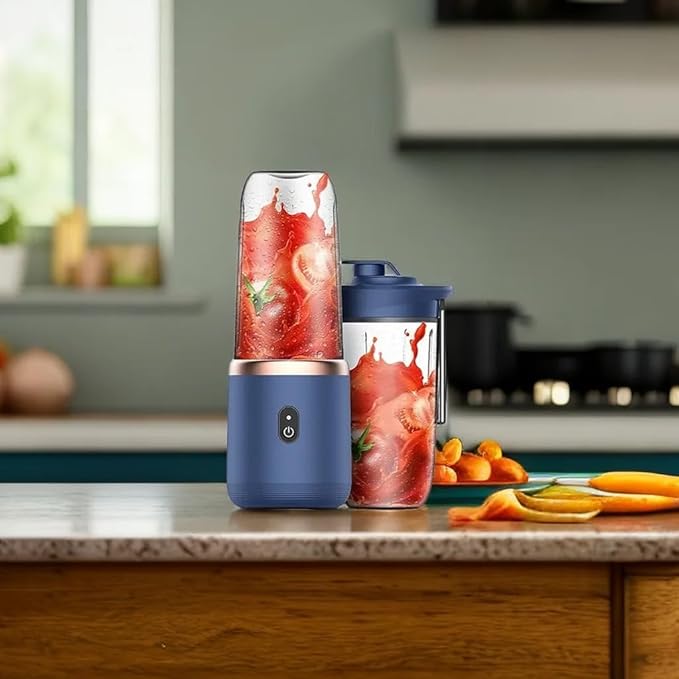 Paramexview® Portable Blender 14oz for Juices & Smoothies with 6 blades Puwerful performances Fusion Blender | USB Rechargeable, Lid, Cup included | Fit for travel and outdoor activities (Navy Blue)