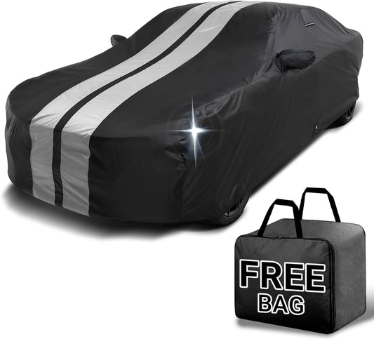 iCarCover Custom Car Cover for Chevy Celebrity (1982-1990) Waterproof All Weather Rain Snow UV Sun Protector Full Exterior Indoor Outdoor Car Cover (Stripe - Black/Gray)