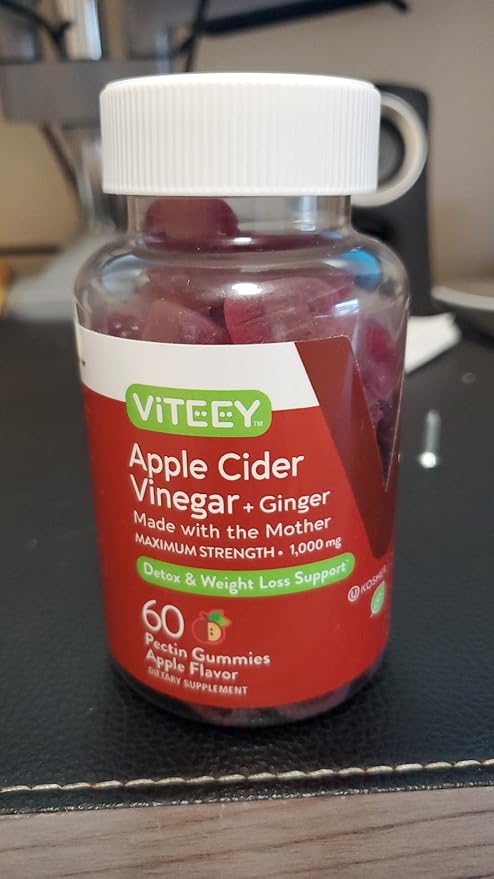 Viteey Apple Cider Vinegar Gummies and Ginger – 1000 mg ACV Gummies for Weight Loss, Detox and Digestion – Vegan, Gluten-Free – 120 Count