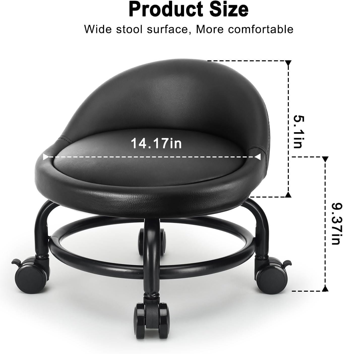 Rolling Stool with Backrest Low Height Rolling Stools, Low Roller Stool Chair, Roller Seats for Home, Office, Garage, Shop, Library
