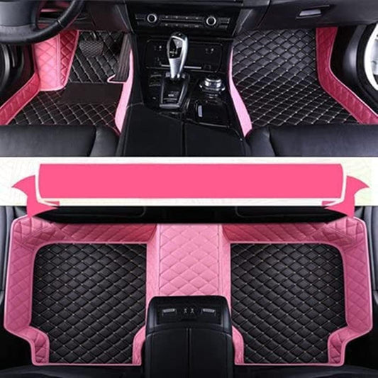 Custom All-Weather Protection Luxury Leather Floor Mats for Cars SUVs Trucks According Anti-Slip Leather Floor mats ﻿ (30,Pink and Black Beige)