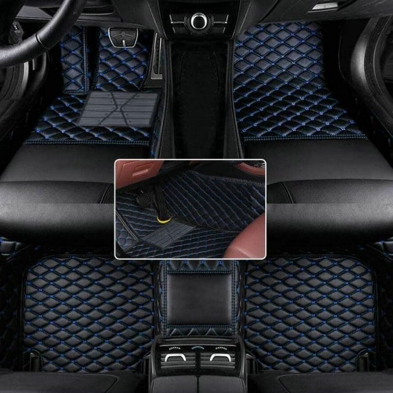 Custom Artificial Leather Waterproof All-Weather Car Floor Mats Fit for 99% Sedan SUV Sports Car Vehicle Car Mat (Black Blue)