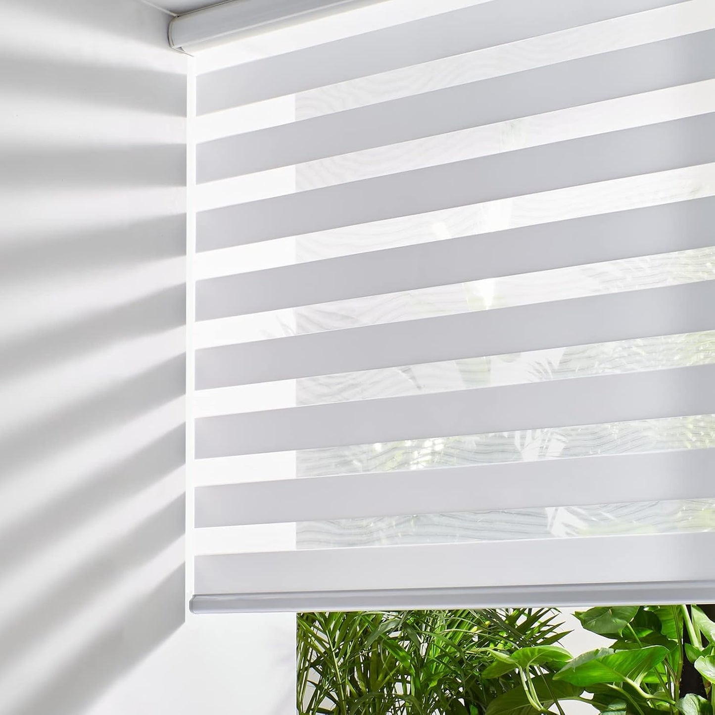 Persilux Zebra Blinds for Windows Cordless Blinds & Shades (28" W x 72" H, White) Free-Stop Roller Window Shades, Light Filtering Roller Shades for Windows, Light Control for Day and Night