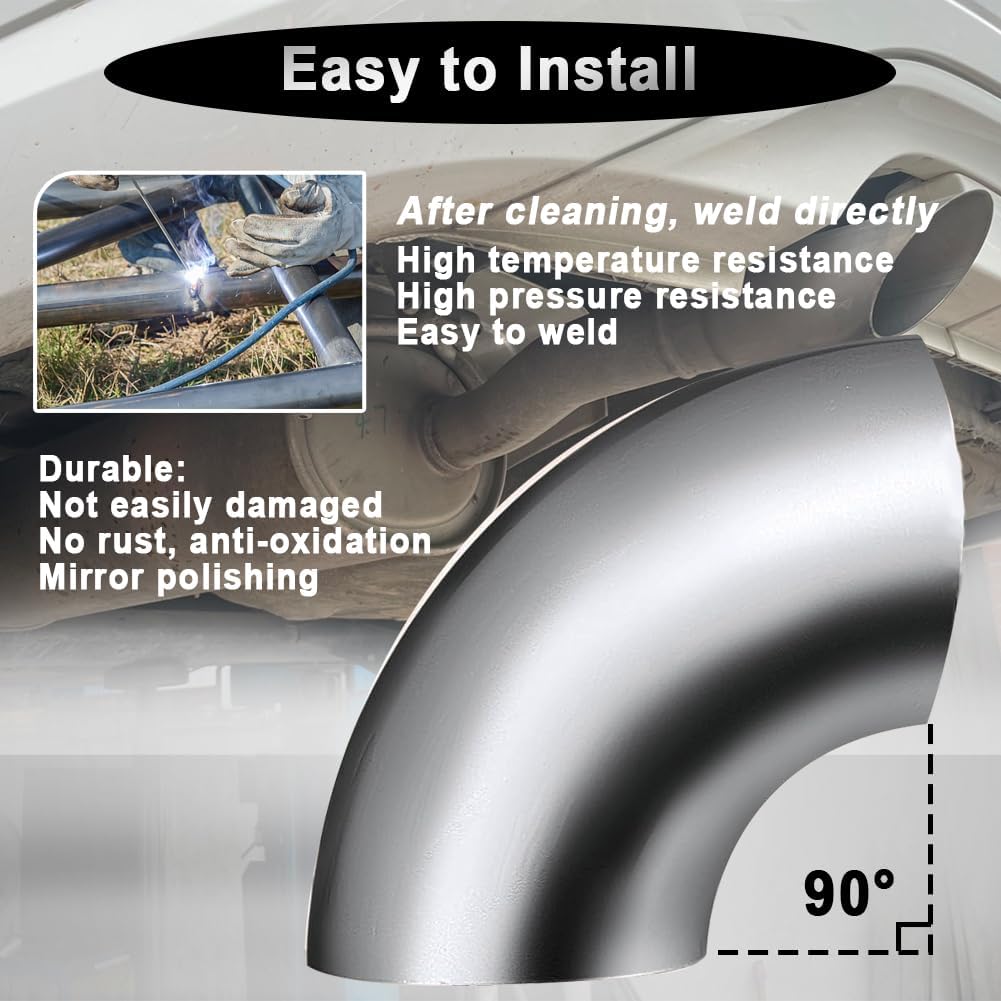 3 Inch 90° Mandrel Bend Elbow, SS304 Stainless Steel Bend Tube 90 Degree Exhaust Elbow Pipe - Thickness 16GA/0.65" for Car Modified Exhaust System, Stair Handrail (1pcs)