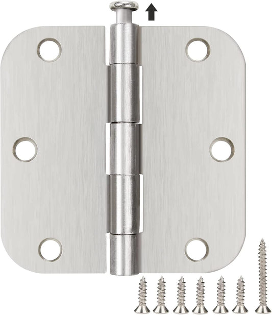 42 Pack Rounded Door Hinges Brushed Nickel 3.5 Inch Interior 5/8" 3-1/2" Flat Iron Hinge Hardware House Bifold Table Farmhouse Bedroom Office Living Room Decor 3 ½" Heavy Metal Accessories for Doors