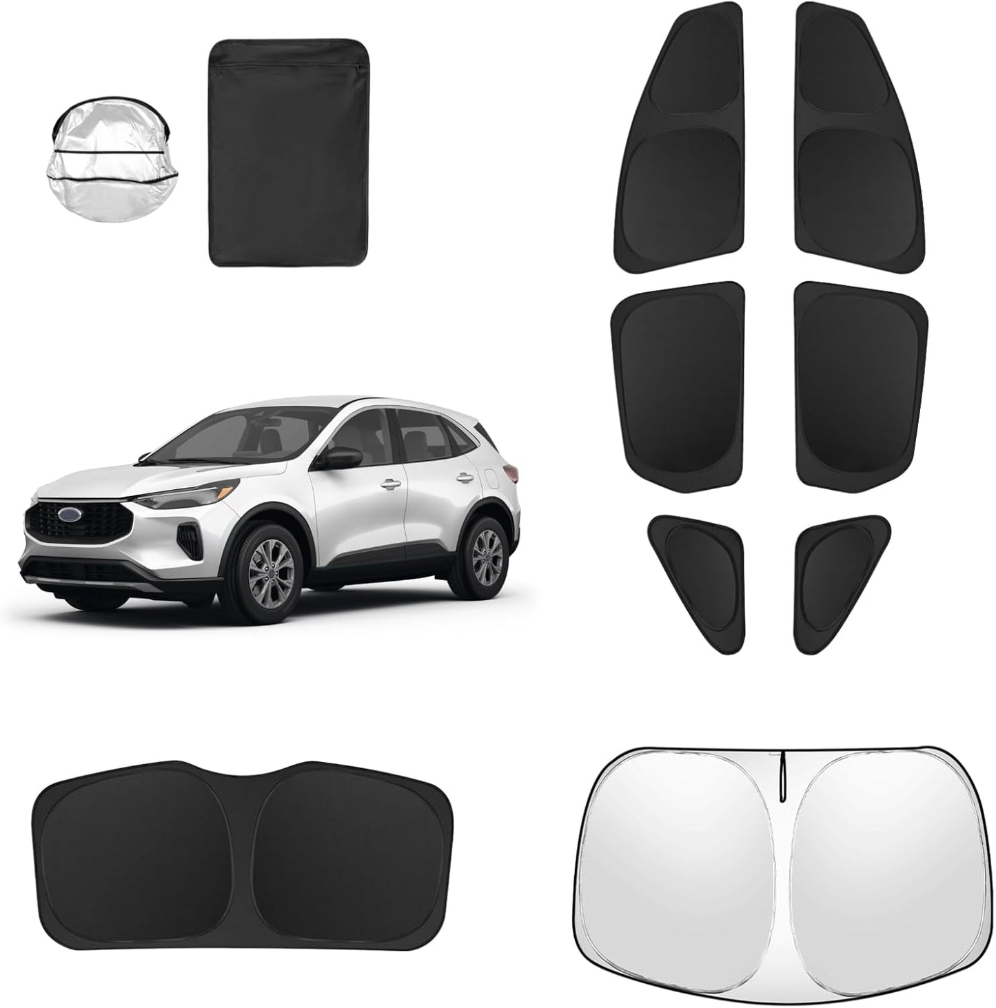 8pcs Car Window Shades for 2013-2019 Ford Escape Accessories,Windshield Side Rear Full Sunshade,Sun Visor UV Blocking, Privacy Protection and Blackout for Camping Outdoor