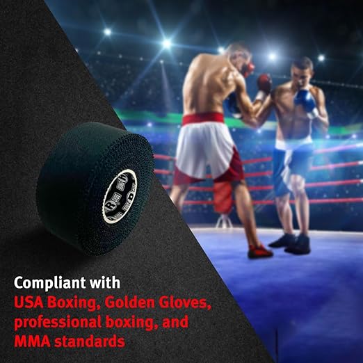 Ringside 1" Athletic Trainers Tape, Cotton Kinesiology Tape for Combat Sports, Adhesive, 30 Foot Rolls, Black