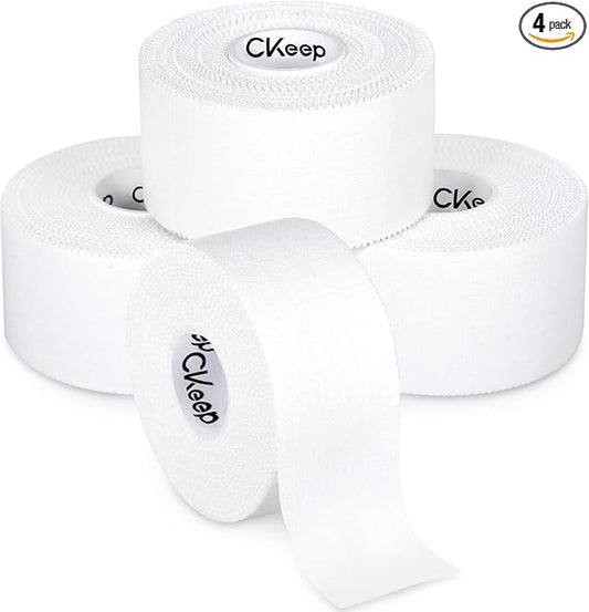 CKeep Athletic Tape,4 Pack White Sports Tape, Very Sturdy No Glue Residue,Wrist Ankle Tape for Muscle,Climbing,Boxing,Athletes,Baseball Bats,Strains,Sprains,Injuries（1.5 Inches）