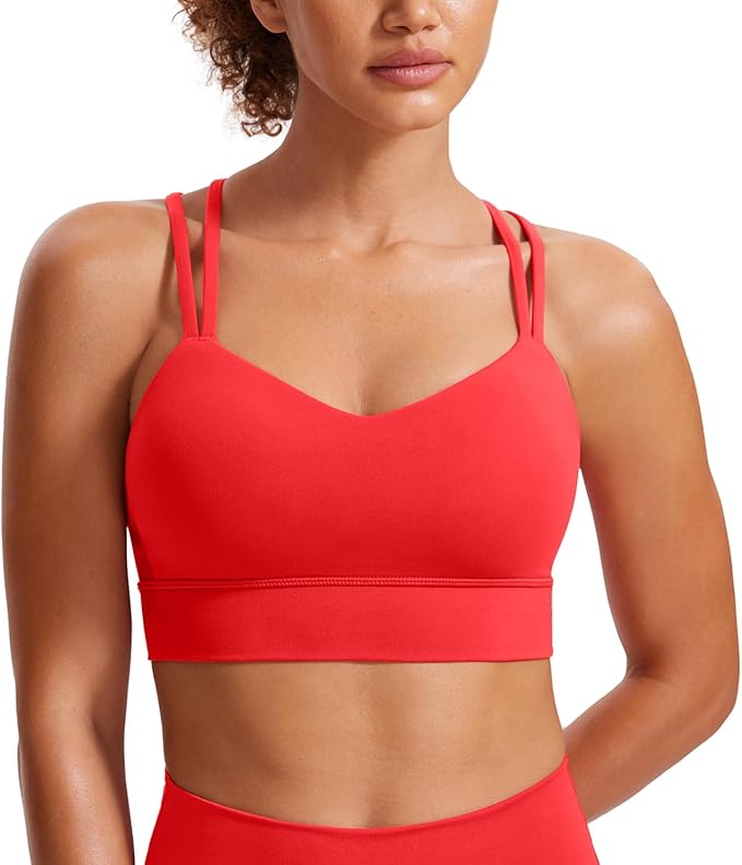 CRZ YOGA Softness Mold Womens Butterluxe Strappy Longline Sports Bra - Double Spaghetti Strap Workout Yoga Crop Top Athletic