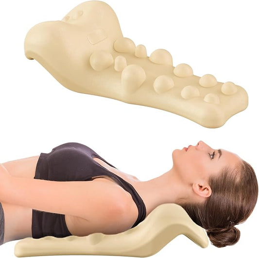 Neck and Shoulder Relaxer with Upper Back Massage Point, Cervical Traction Device Neck Stretcher for TMJ Pain Relief and Cervical Spine Alignment Chiropractic Pillow (Beige)
