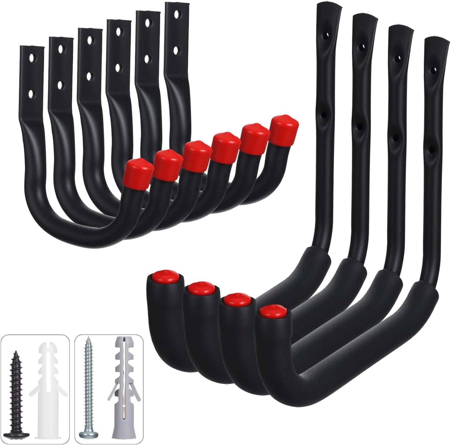 10 Pack Heavy Duty Garage Hooks, 9.8" & 3.5" Kayak Storage Hook, 100LB (9.8") Capacity Wall Mount Storage Hooks for Kayak, Bike, Ladder, Chair Hanging, Black, Indoor/Outdoor