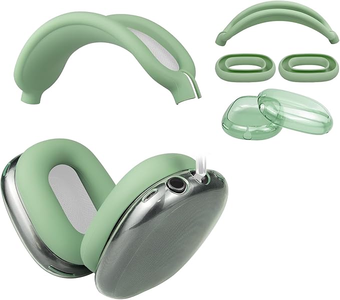 SOULWIT Protective Kit for AirPods Max, Headband Cover + TPU Case Protector + Silicone Ear Pads Cover, Sweatproof Accessory, Easily Washable, Anti-Scratch (Green)