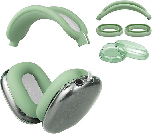 SOULWIT Protective Kit for AirPods Max, Headband Cover + TPU Case Protector + Silicone Ear Pads Cover, Sweatproof Accessory, Easily Washable, Anti-Scratch (Green)