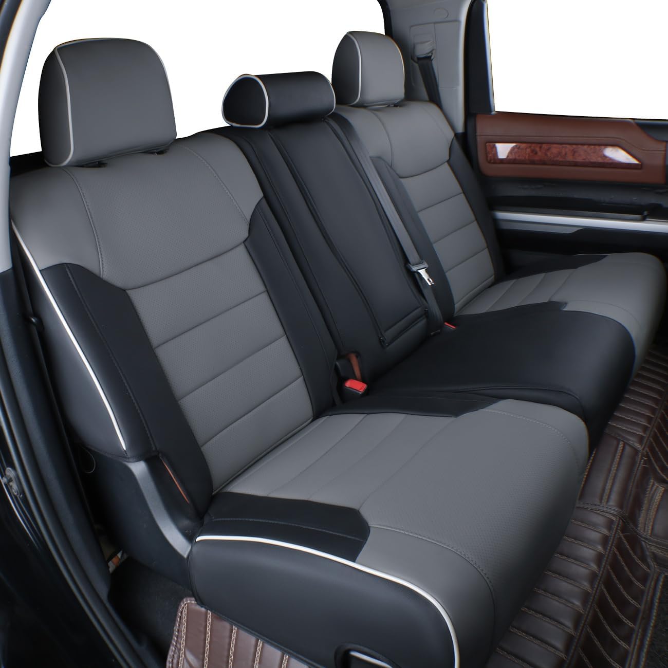 EKR Custom Fit Tacoma Rear Car Seat Covers for Select Toyota Tacoma 2016 2017 2018 2019 2020 2021 2022 2023 Double Cab/Crew Cab - Second Row Only,Leather (Black/Gray)