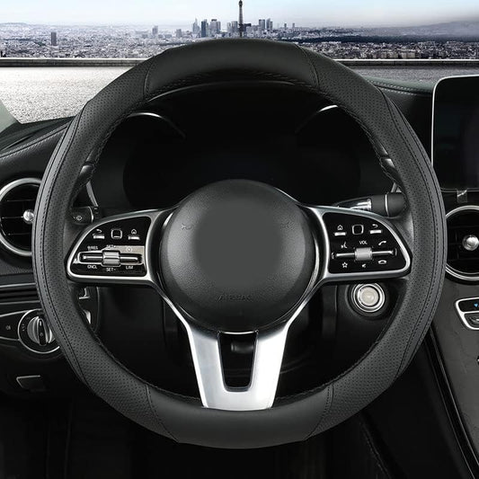Car Steering Wheel Cover, Leather Steering Wheel Cover Black Universal 14.5-15 Inch Microfiber Leather Anti-Slip Breathable Auto Steering Wheel Covers Accessories for Men Women
