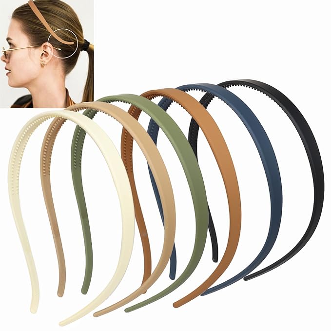 6 Pcs Comfortable Flex No Pressure Headbands for Women Glasses Wearers - Thin Plastic Headbands with Teeth - Matte Finish