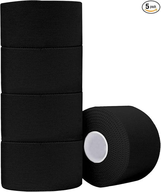 (5 Pack) Black Athletic Tape,Sports Tape Strong Stick No Sticky Residue for Hockey Climbing Sports Medical Splints (Black,1.5 Inches)