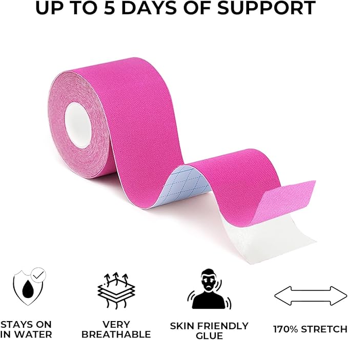 Waterproof Breathable Kinesiology Tape,16ft Uncut Strips (3 Rolls),Kinetic Tape, Sports Tape for Knee Pain&Elbow,Elastic Athletic Tape for Sports & Weightlifting,Muscle Strain Relief-Black+Beige+Pink