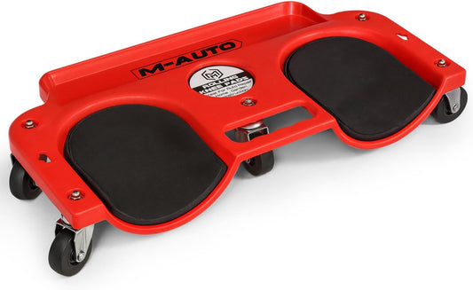 M-AUTO Rolling Knee Creeper Durable Knee Pads with Full 360 Degree Turn Casters and Tool Tray, Garage Kneeling Pads on Swivel Castors for Home Workshop Auto Repairing Maintaining, Red