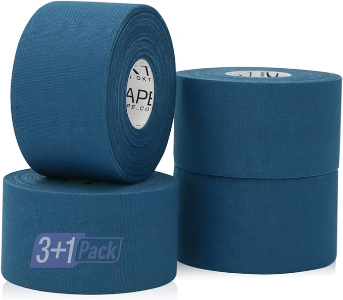 OK TAPE Athletic Sports Tape（4 Packs) - 45ft Per Roll Very Strong Tape for Athlete & Sport Trainers & First Aid Injury Wrap, Perfect for Fingers Ankles Wrist on Bat, Hockey Stick - Dark Blue