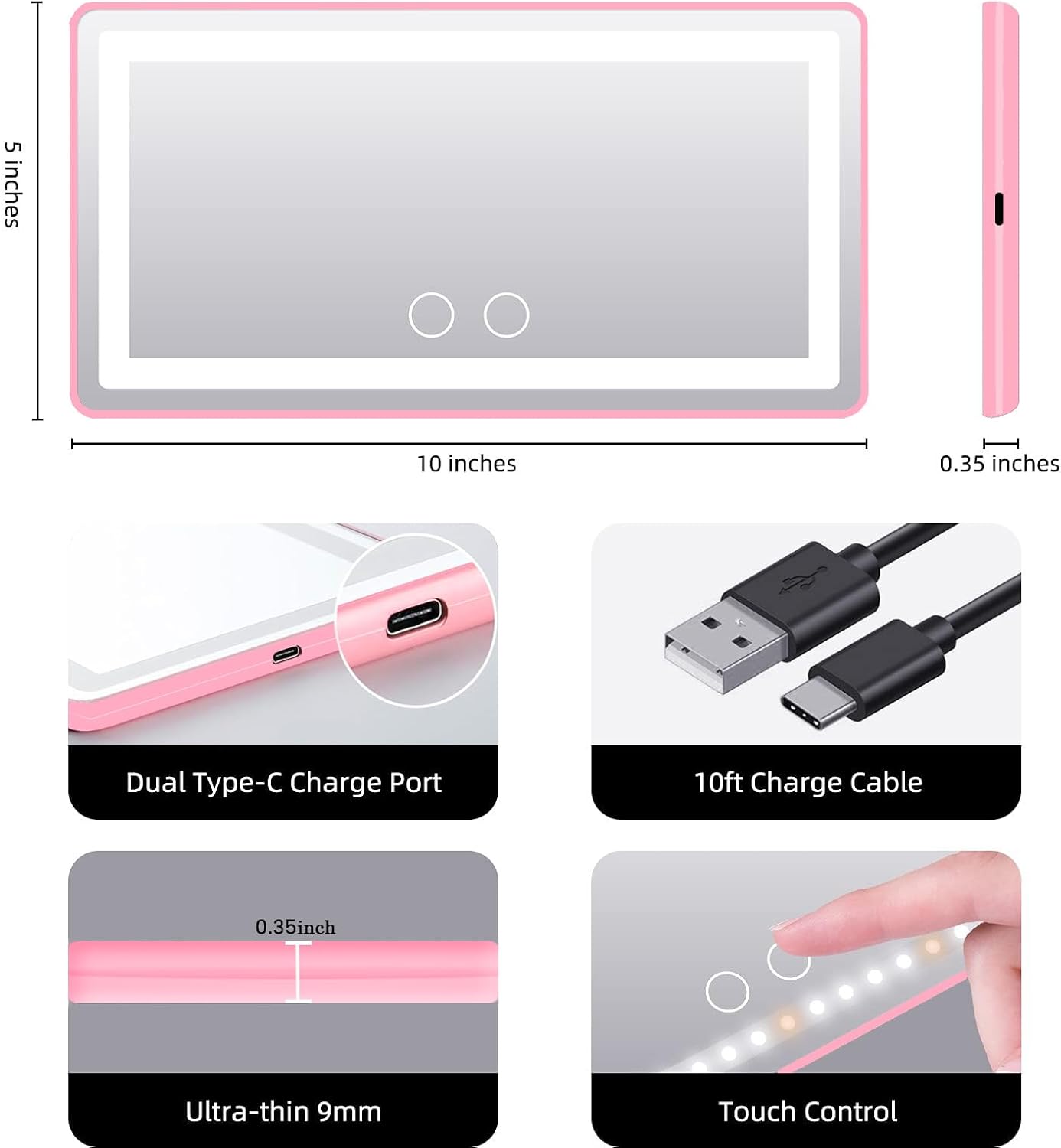 Car Sun Visor Vanity Mirror with 3 Light Modes & 80 LEDs - Dimmable Clip-on Rear View Sun-Shading Cosmetic Mirror with Touch on Screen, Universal for Truck SUV (Pink)