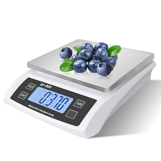 Large Digital Kitchen Scale 30kg/66lb Food Scale for Baking Cooking Stainless Bread Scale with LCD Display Counting Scales for Coins Adapter Included(Stainless White)