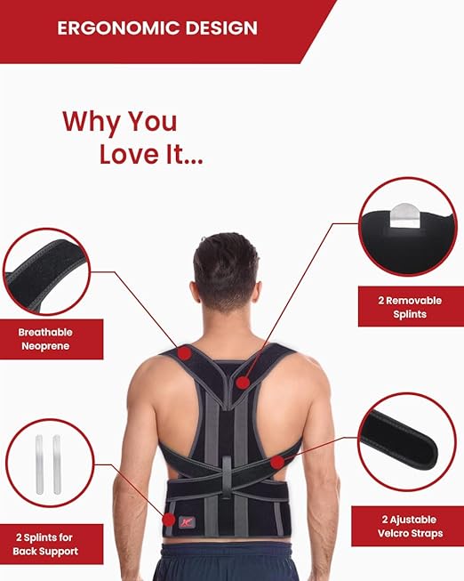 Back Brace Posture Corrector for Women and Men, Lower and Upper Back Pain Relief, Hunchback and Scoliosis Straightener with 2 Removable Metal Splints Support, Adjustable Straps Belt Waist