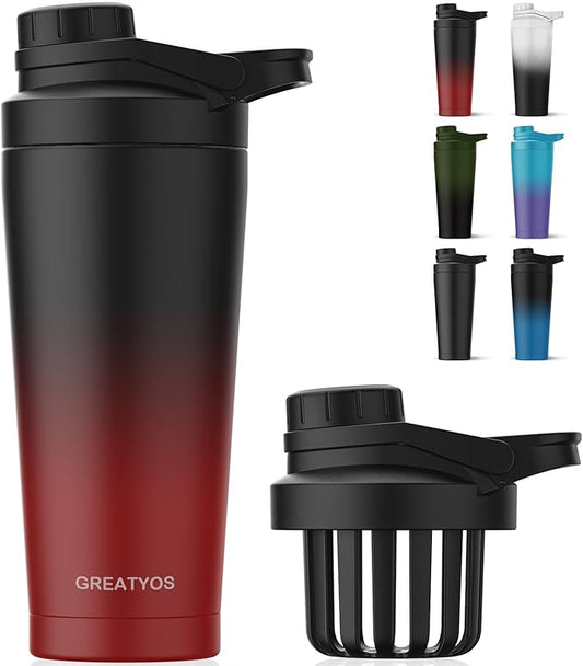 Stainless Steel Shaker Bottle with Noise-Free Design - Patented 24 oz Insulated Metal Shakers Bottles Cup for Protein Mixes and Pre Workout 100% Leak Proof (Dark Flame)