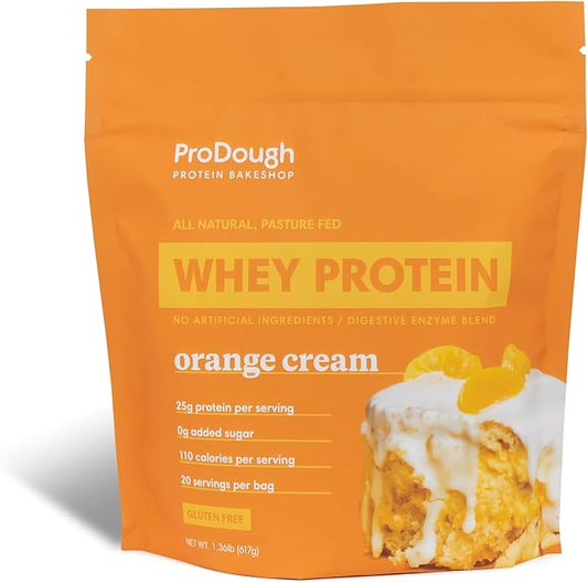 ProDough Gourmet Whey Isolate Hydrolized Protein Powder for Shake Mix- Easy Digest Enzyme Blend, 25g Protein per Serving, Natural Ingredients, Gluten Free, Keto Friendly (Orange Cream)