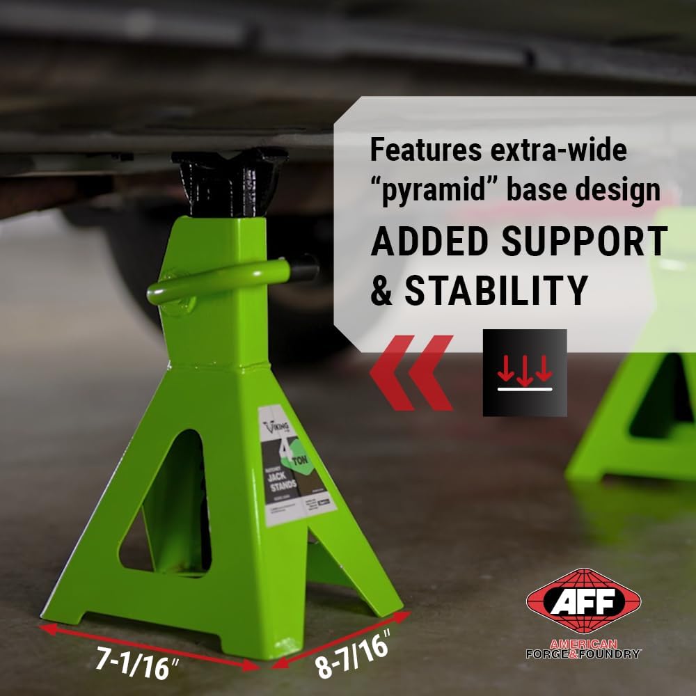 AFF Viking 4 Ton Jack Stand Set - Heavy Duty Ratchet Style Jack Stands - Pair