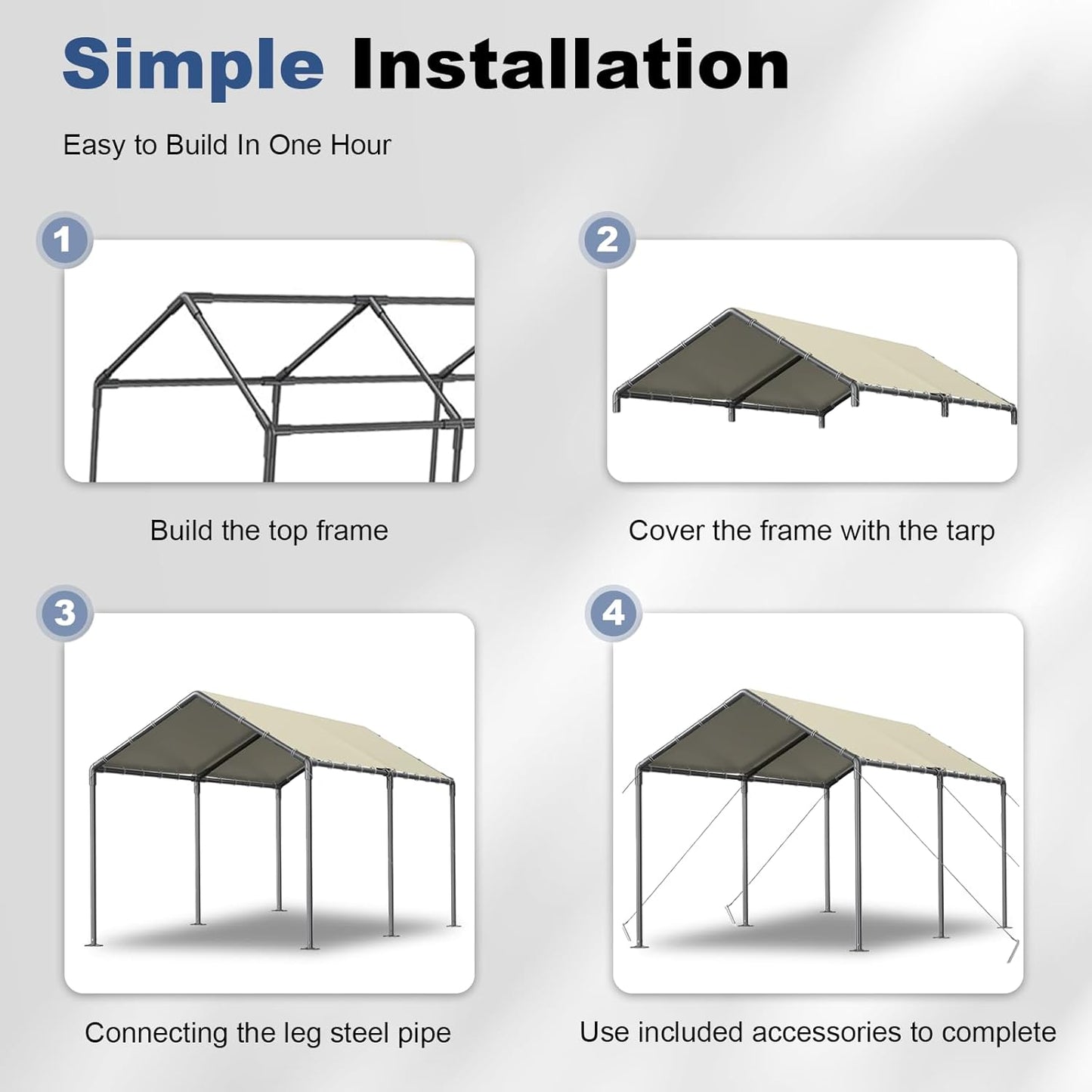 10x20ft Portable Car Tent Garage with UV Resistant Canopy, Easy to Assemble Portable Garage, Stable Carport for Car, Bike, Camp, Outdoor Storage (Beige)