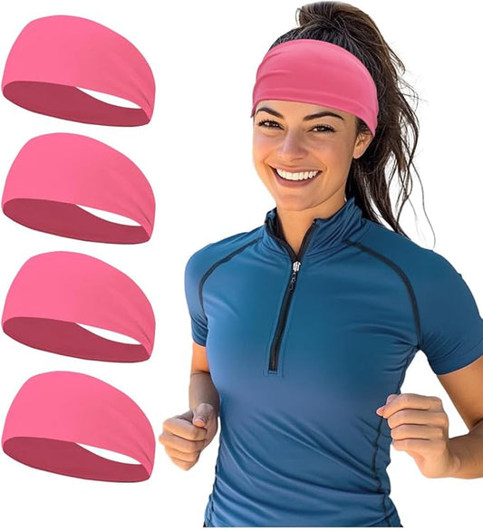 Sport Sweatbands for Men and Womem, 4 Pack, Double-Layer Workout Headbands, Sweat Wicking Hairbands for Fitness Running Football