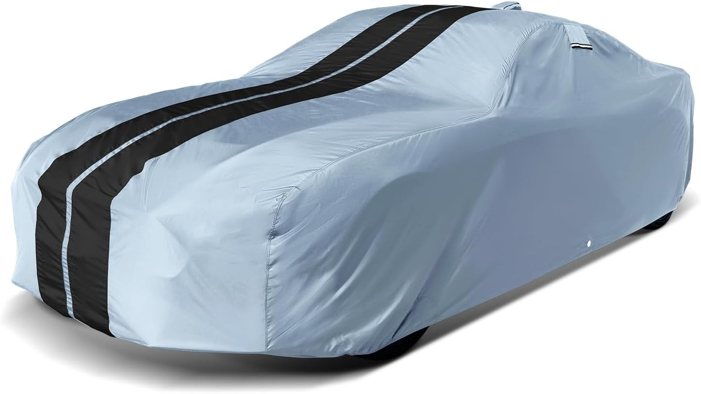 iCarCover Custom Car Cover for Chevy Chevelle 2-Door, 4-Door (1964-1972) Waterproof All Weather Rain Snow UV Sun Protector Full Exterior Indoor Outdoor Car Cover (Stripe - Gray/Black)