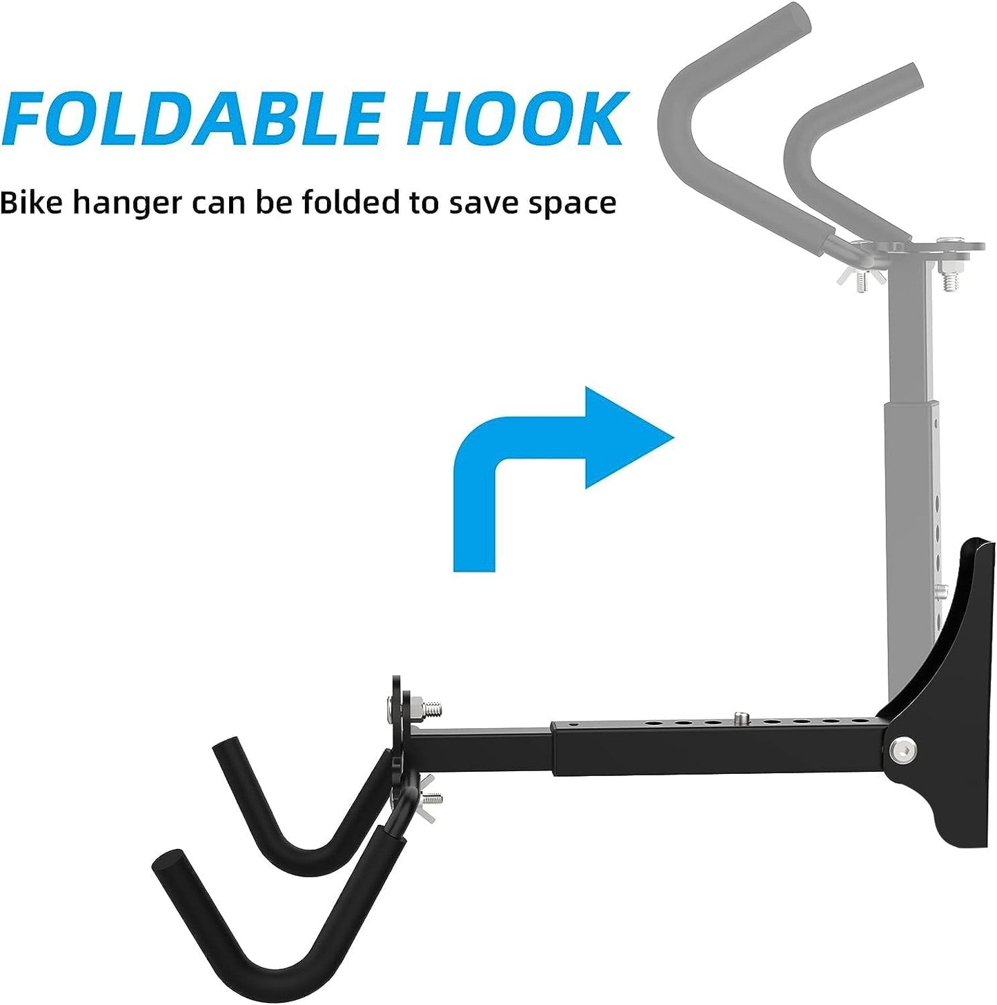 Foldable Bike Wall Mount Rack, Bicycle Rack Storage, Horizontal Bicycle Storage Hanger Adjustable Bike Hanging Hook, Heavy Duty Bike Rack Hook Holder Mounted Garage Indoor or Home （2 Pack）