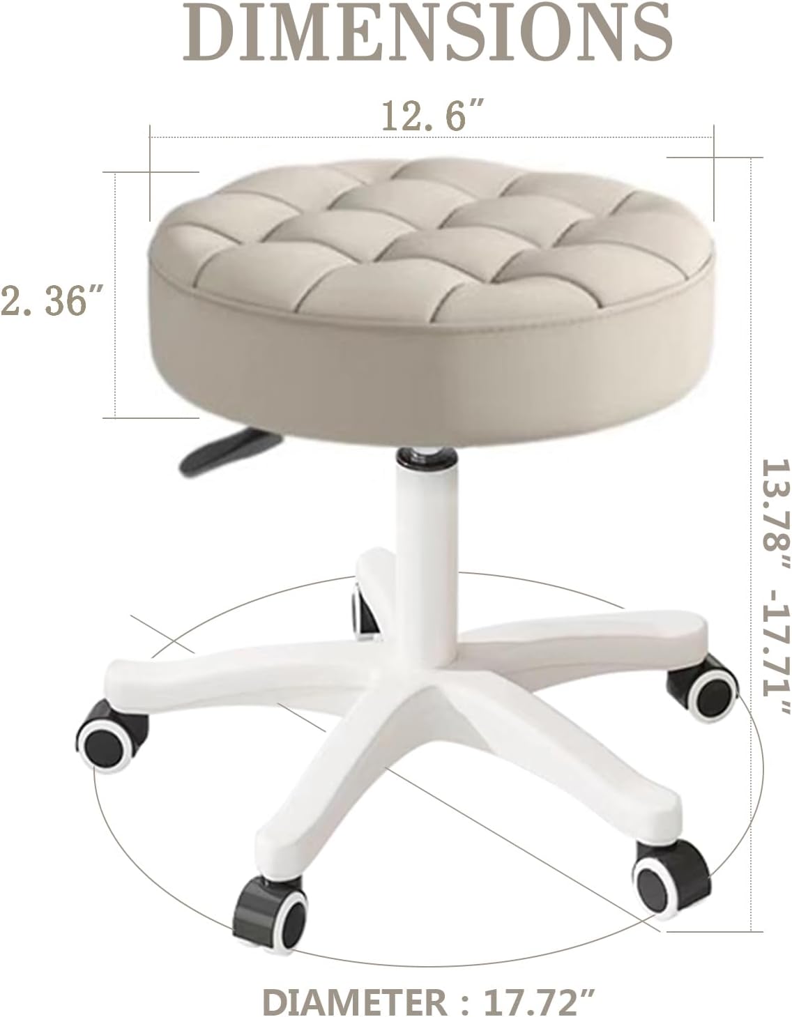 Small Chair Round Rolling Stool with Wheels PU Leather Height Adjustable Swivel Drafting Work SPA Salon Stools Home Office Chair