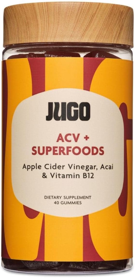 JUGO Apple Cider Vinegar + SUPERFOODS | ACV Gummies with Vitamin B12 & Acai | 40 Count Digestive Support Gummies | Plant-Based, Gelatin- Free, Non-GMO, Made in USA